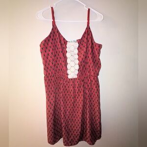 Maurices Red & Black Pattern Dress Size XL White Crochet, Adjustable Straps